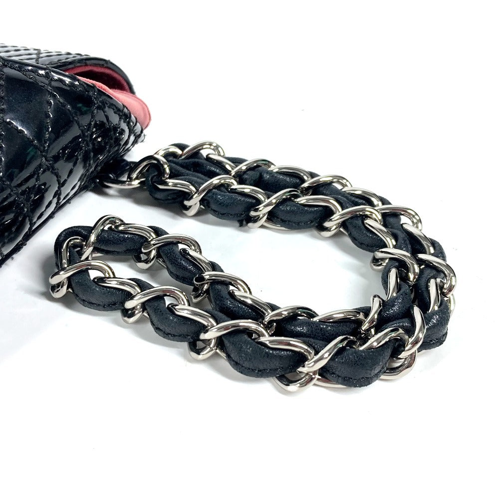 CHANEL チェーンストラップ付 CC ココマーク ロゴ キルティング カバン ポーチ クラッチバッグ パテントレザー レディース ブラック