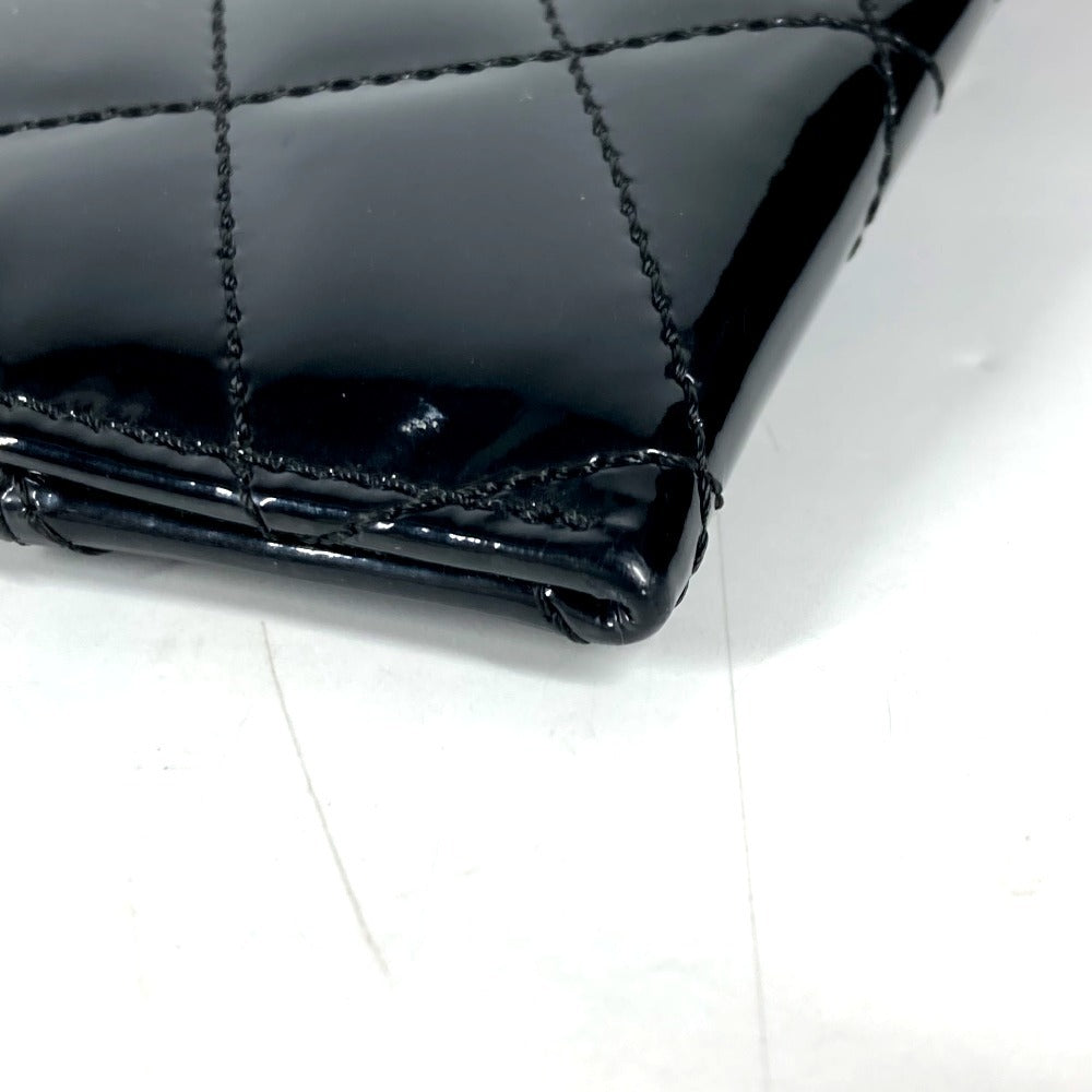 CHANEL チェーンストラップ付 CC ココマーク ロゴ キルティング カバン ポーチ クラッチバッグ パテントレザー レディース ブラック