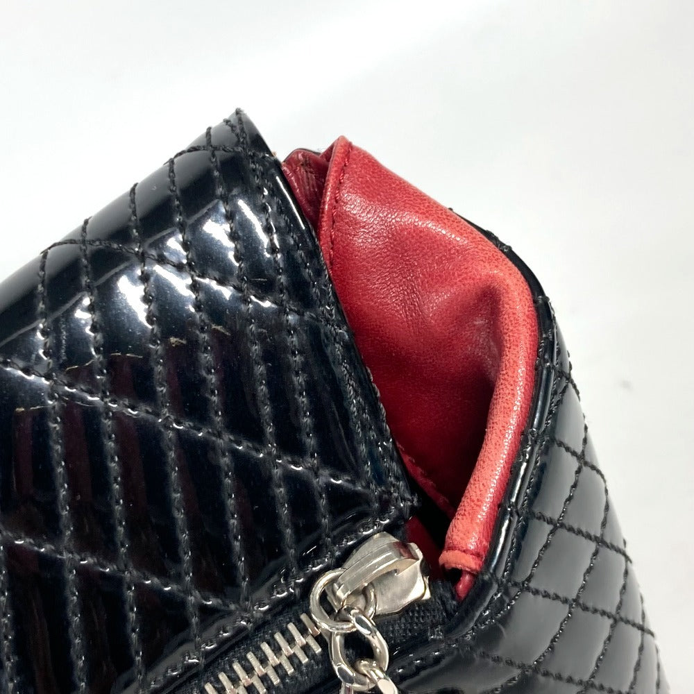 CHANEL チェーンストラップ付 CC ココマーク ロゴ キルティング カバン ポーチ クラッチバッグ パテントレザー レディース ブラック