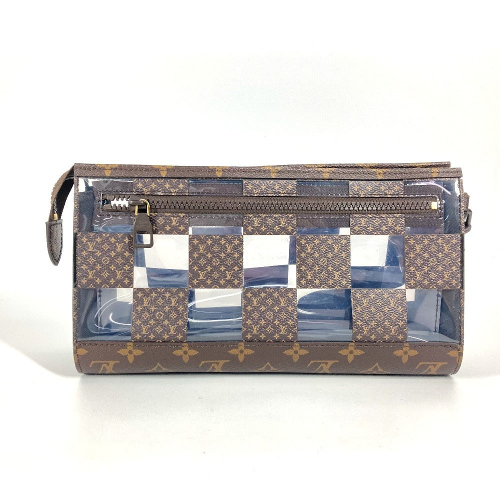 LOUIS VUITTON M81588 モノグラム チェス ダミエ スタンド ポーチ ポーチ カバン ストラップ付 クラッチバッグ ビニール ユニセックス ブラウン