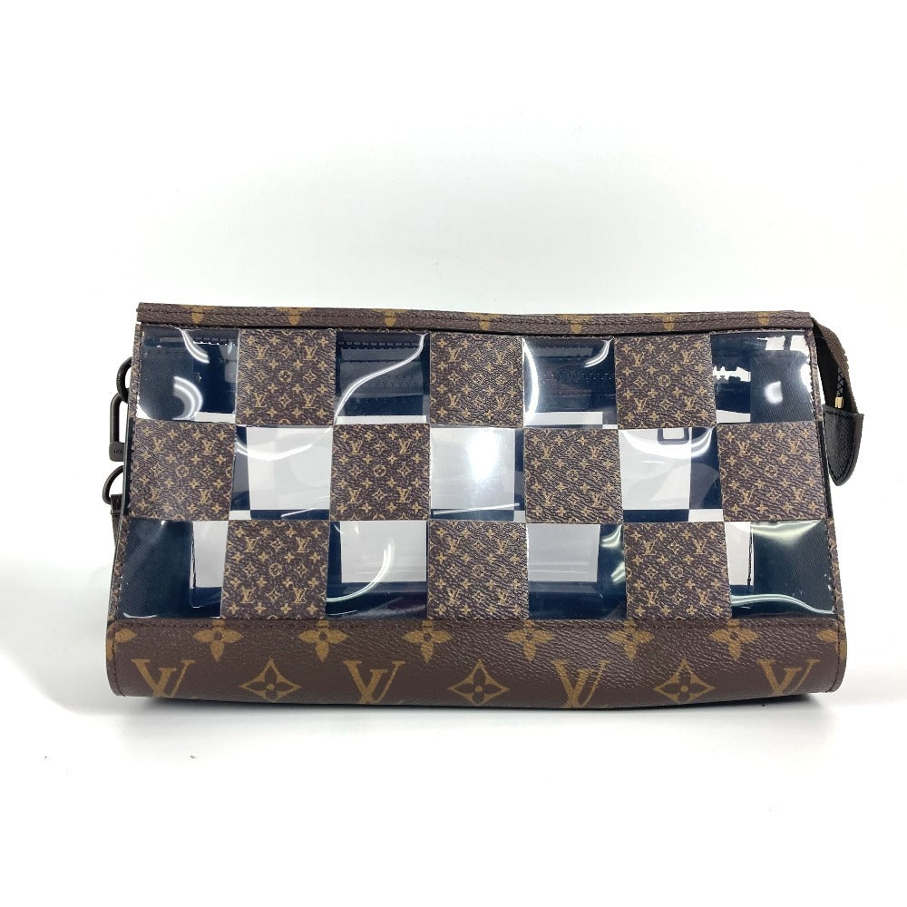LOUIS VUITTON M81588 モノグラム チェス ダミエ スタンド ポーチ ポーチ カバン ストラップ付 クラッチバッグ ビニール ユニセックス ブラウン
