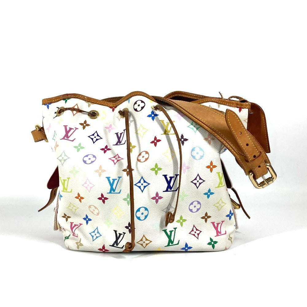 LOUIS VUITTON M42229 Monogram Multicolore Petit Noé Drawstring Shoulder Bag in Monogram Multicolore Canvas, Women's, Blanc and White