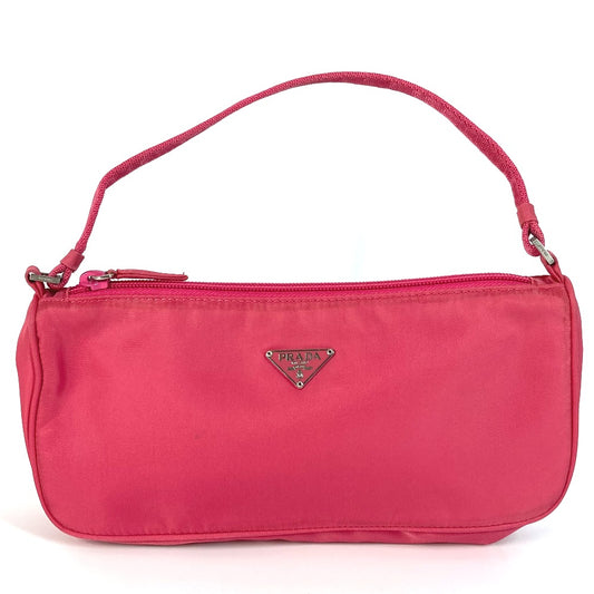 PRADA MV633 トライアングルロゴ 三角ロゴ プレート カバン 肩掛け ハンドバッグ アクセサリーポーチ ショルダーバッグ ナイロン レディース ピンク