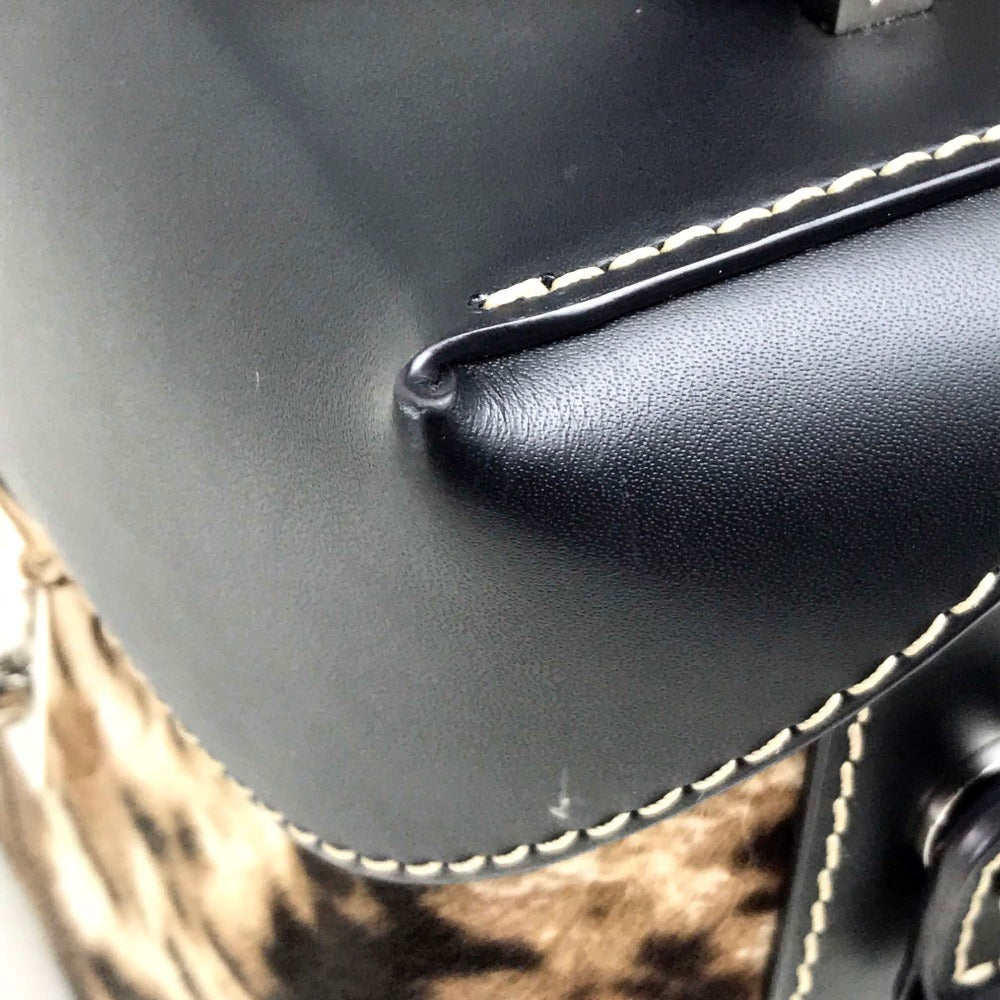 MCM MWR8ABF30EG001 Logo Lock Hardware Leopard Print 2-Way Shoulder Bag in Pony/Leather, Women's, Beige/Black