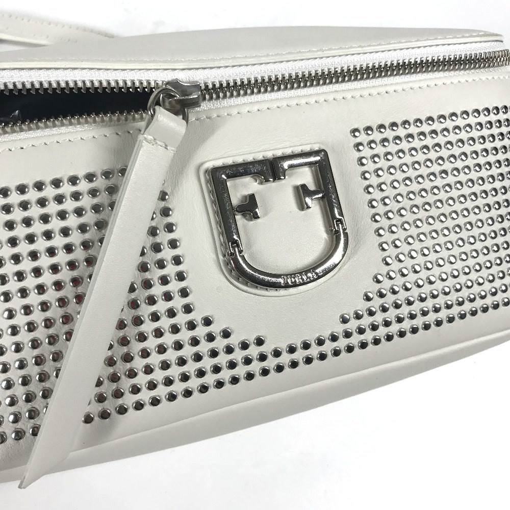 FURLA Studded Isola Chain Waist Bag/Body Bag in Leather, Women's, White with Silver Hardware