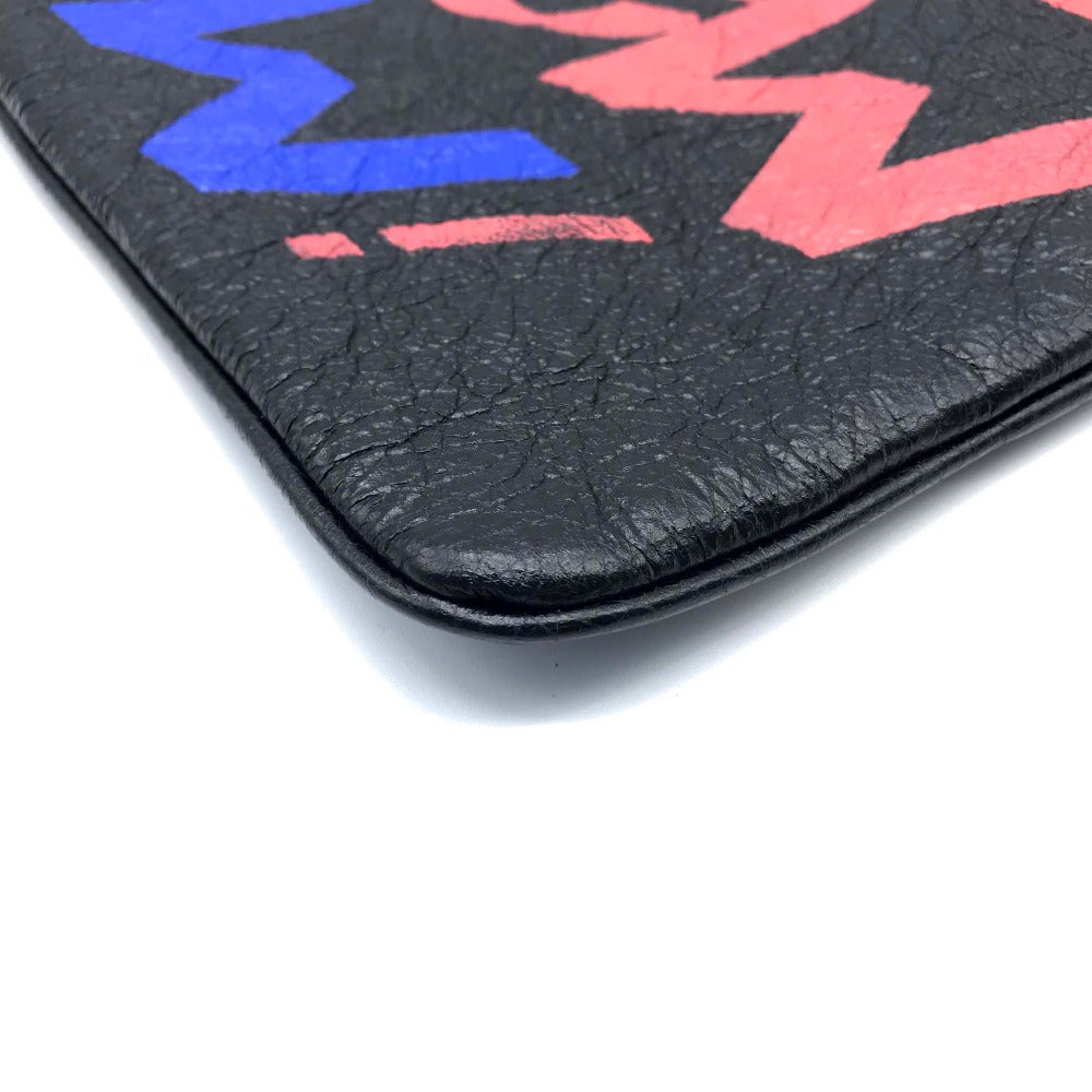 BALENCIAGA 535334 Graffiti Paint Explorer Clutch Bag, Men's/Women's, Unisex Leather, Black/Black/Multicolor