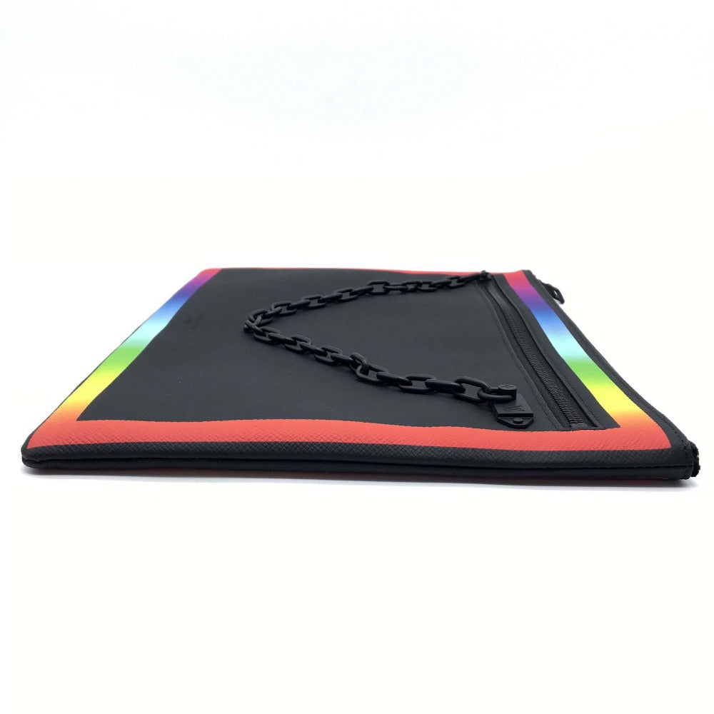 LOUIS VUITTON M30347 Taiga Pochette A4 Chain Clutch Bag in Taiga Leather, Men's, Noir x Rainbow