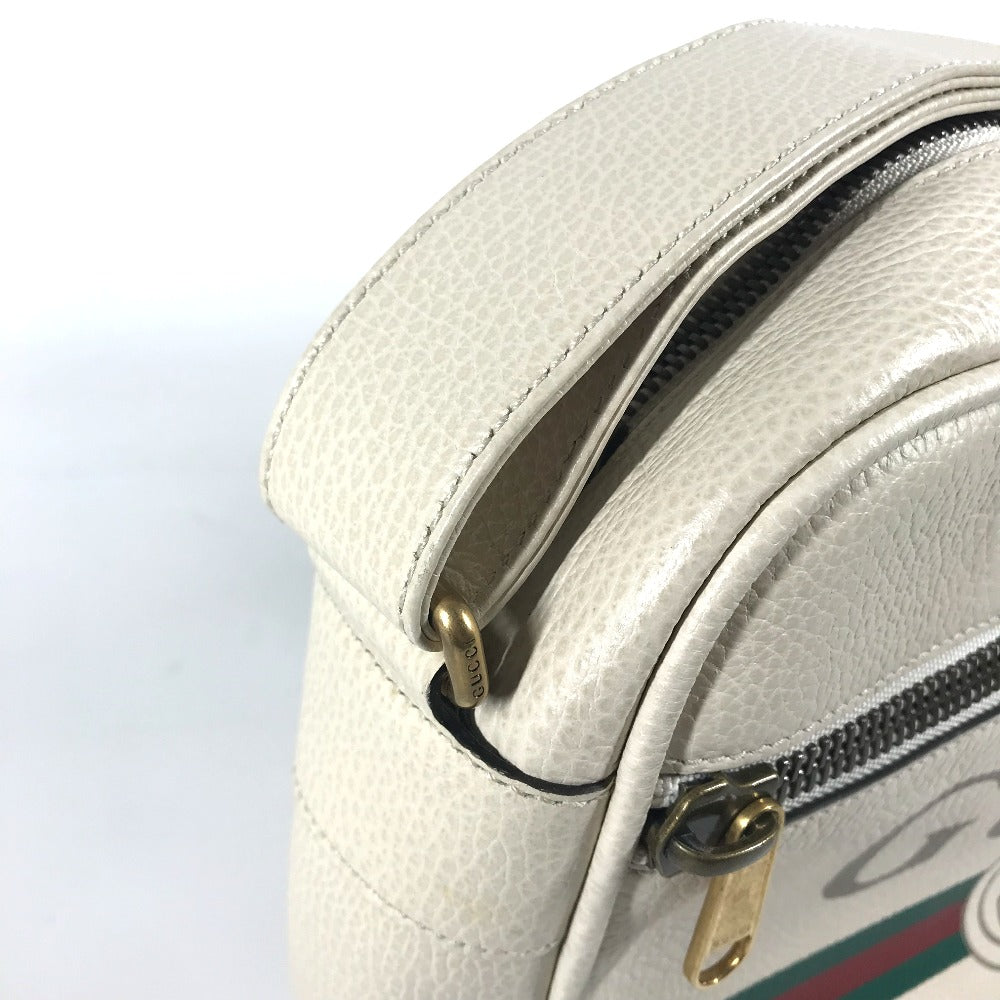 GUCCI 523589 ロゴプリント カバン メッセンジャーバッグ ショルダーバッグ レザー レディース ホワイト