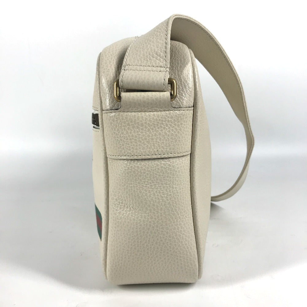 GUCCI 523589 ロゴプリント カバン メッセンジャーバッグ ショルダーバッグ レザー レディース ホワイト