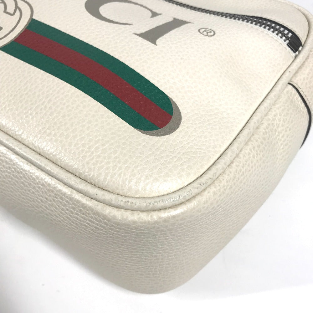 GUCCI 523589 ロゴプリント カバン メッセンジャーバッグ ショルダーバッグ レザー レディース ホワイト