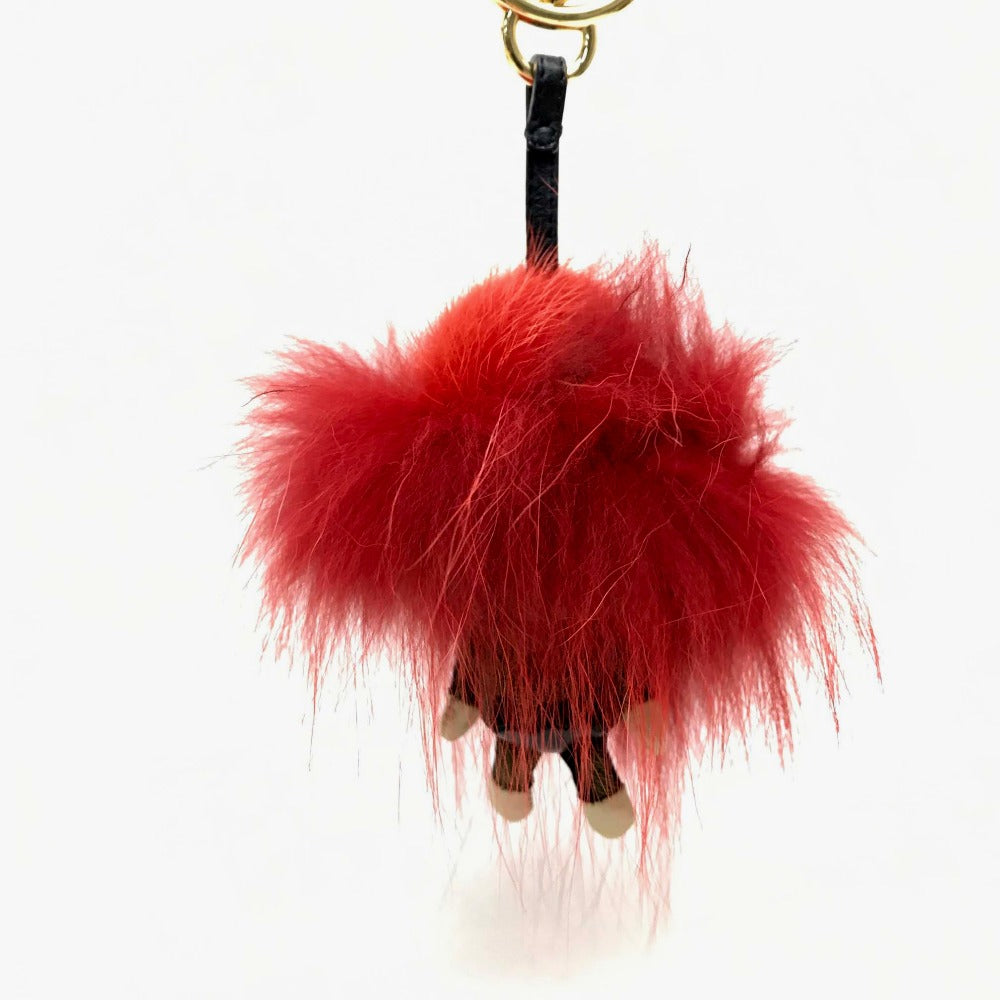 FENDI リアルファー モンスター FF柄 ビジュー付き キーリング ファー ユニセックス レッド レッド×ブラウン