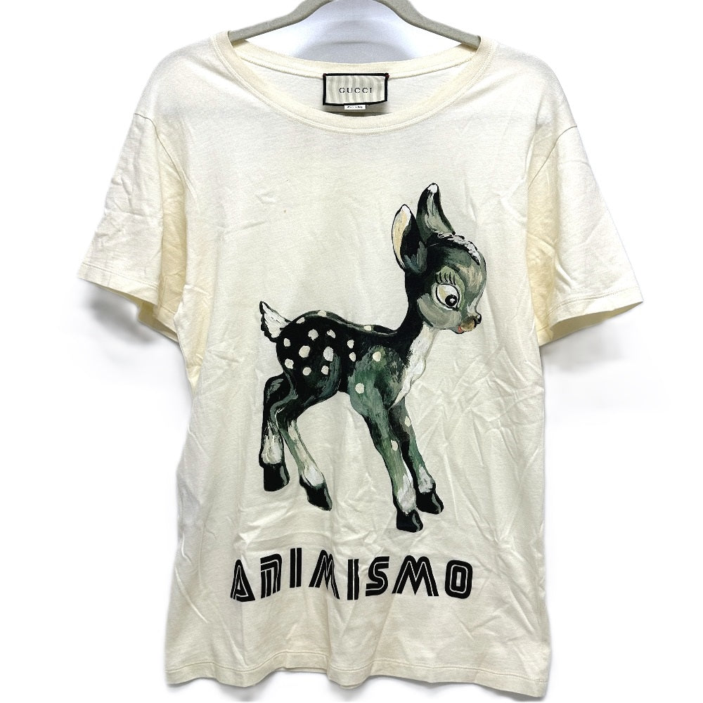 GUCCI 492347 ANIMISMO Bambi Print Apparel Top, Short Sleeve Cotton T-Shirt, Men's, Ivory
