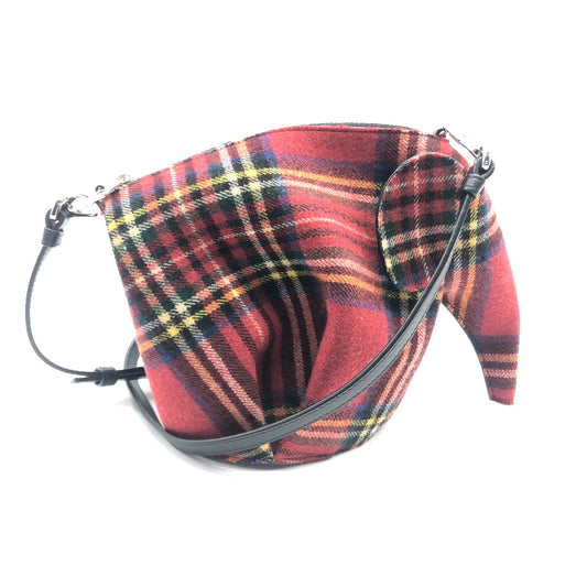 LOEWE 118.50.M93 Checkered Mini Bag, 2-Way Shoulder Bag, Canvas/Leather, Women's, Red, Red and Multicolor