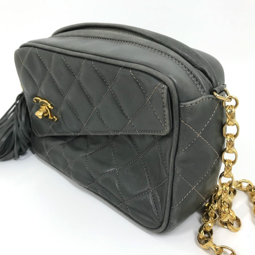 CHANEL CC Coco Mark Matelasse Fringe Single Chain Shoulder Bag in Lambskin, Gray