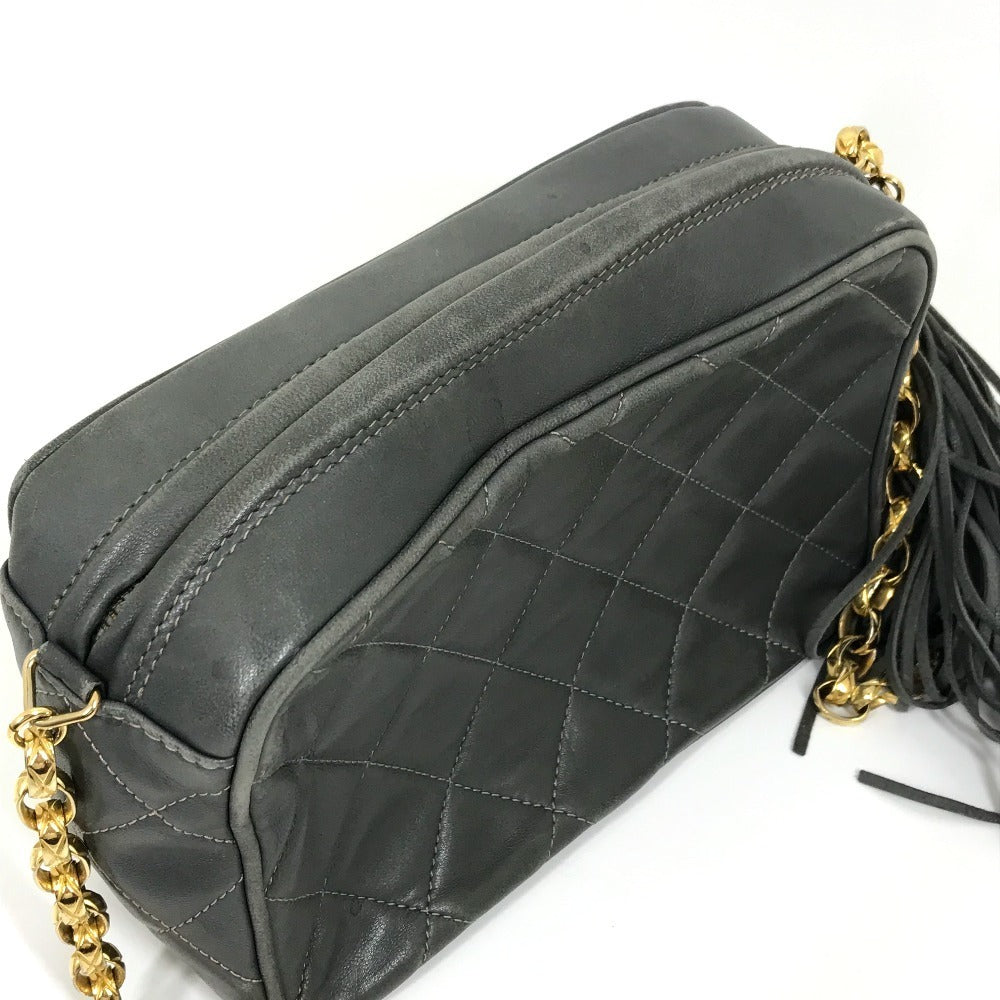 CHANEL CC Coco Mark Matelasse Fringe Single Chain Shoulder Bag in Lambskin, Gray