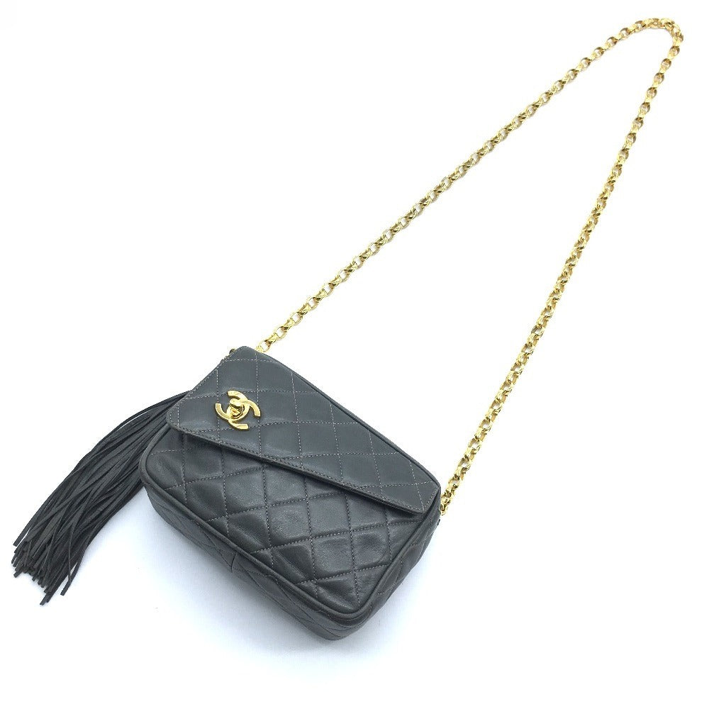 CHANEL CC Coco Mark Matelasse Fringe Single Chain Shoulder Bag in Lambskin, Gray