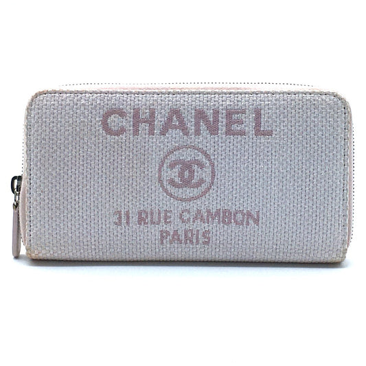 CHANEL クルーズライン ドーヴィル ラウンドファスナー 長財布 ツイード レディース ピンク系