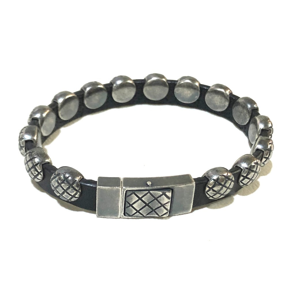 BOTTEGA VENETA Intrecciato Bracelet, Men's, Silver, Black, AG925