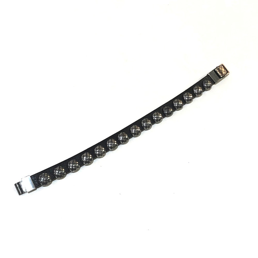 BOTTEGA VENETA Intrecciato Bracelet, Men's, Silver, Black, AG925