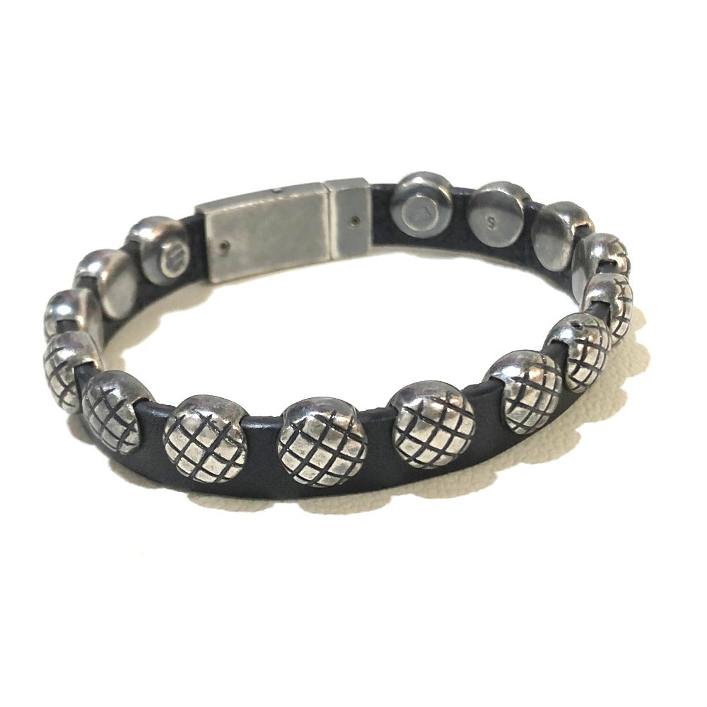 BOTTEGA VENETA Intrecciato Bracelet, Men's, Silver, Black, AG925