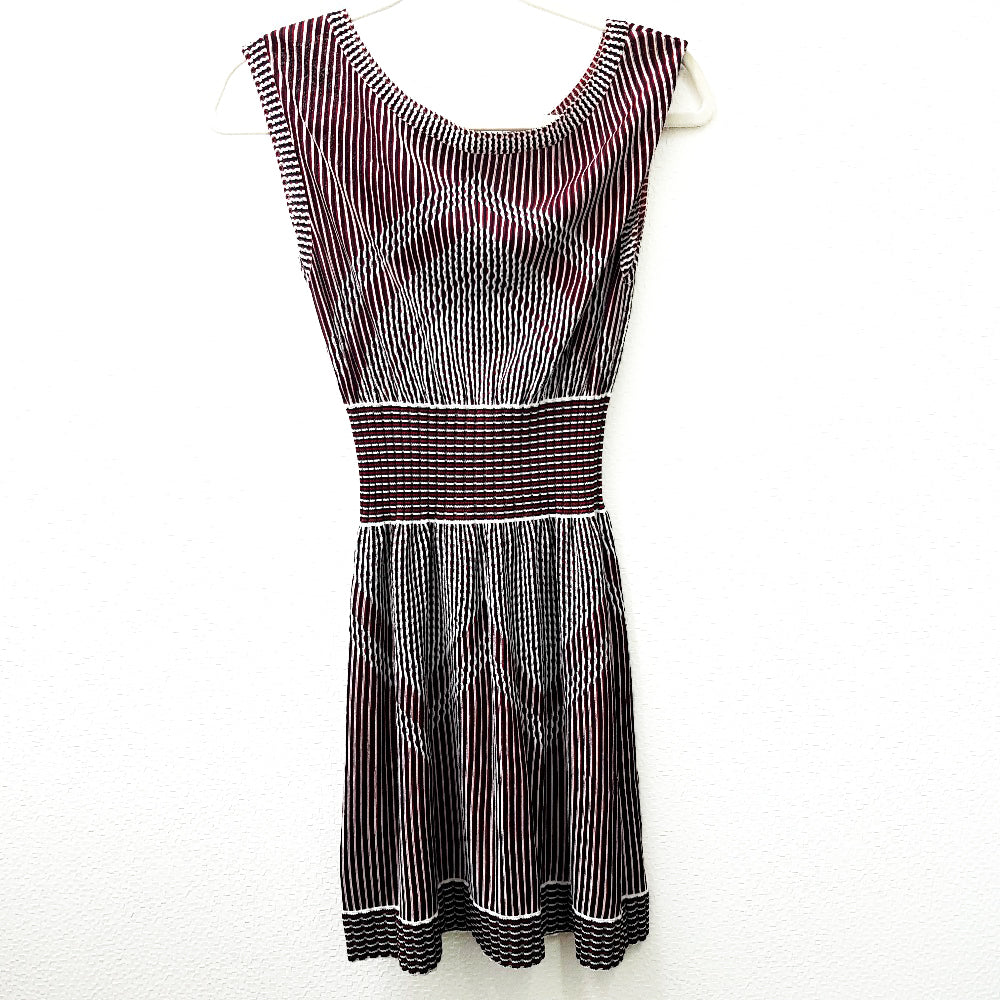 CHANEL P47925 Striped Summer Dress, Sleeveless, Rayon, Women's, Black, Black x Red x White