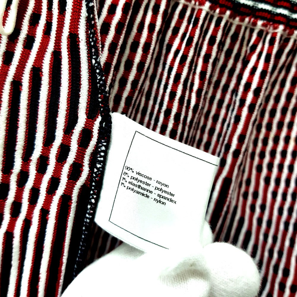CHANEL P47925 Striped Summer Dress, Sleeveless, Rayon, Women's, Black, Black x Red x White