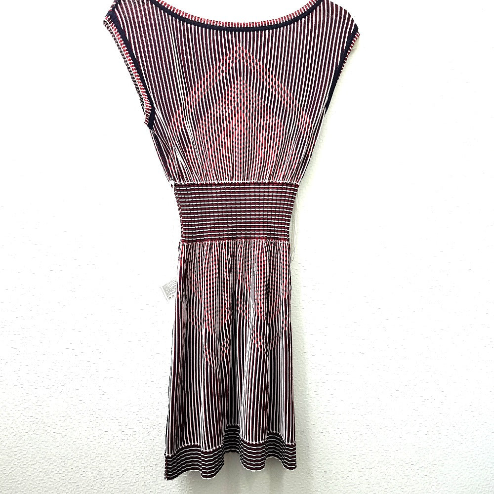 CHANEL P47925 Striped Summer Dress, Sleeveless, Rayon, Women's, Black, Black x Red x White