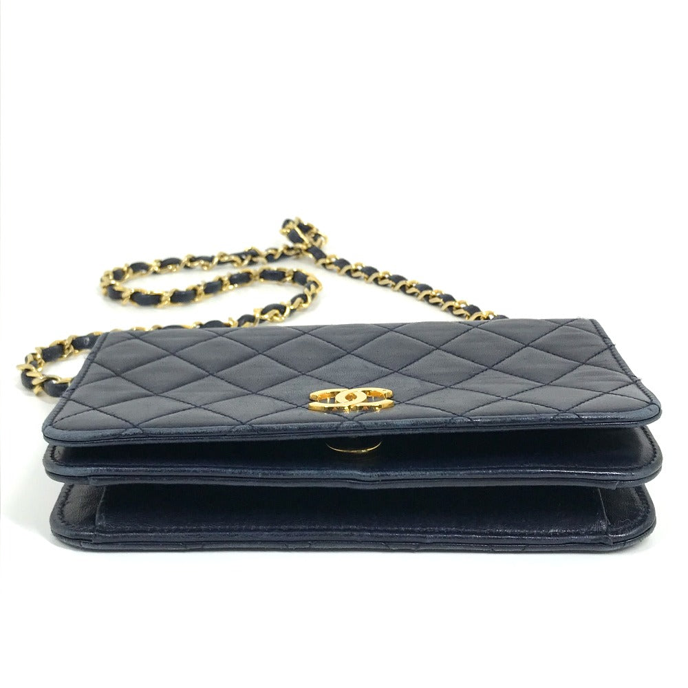 CHANEL CC Coco Mark Matelasse/Shoulder Bag, Chain Shoulder Bag, Lambskin, Women's, Navy