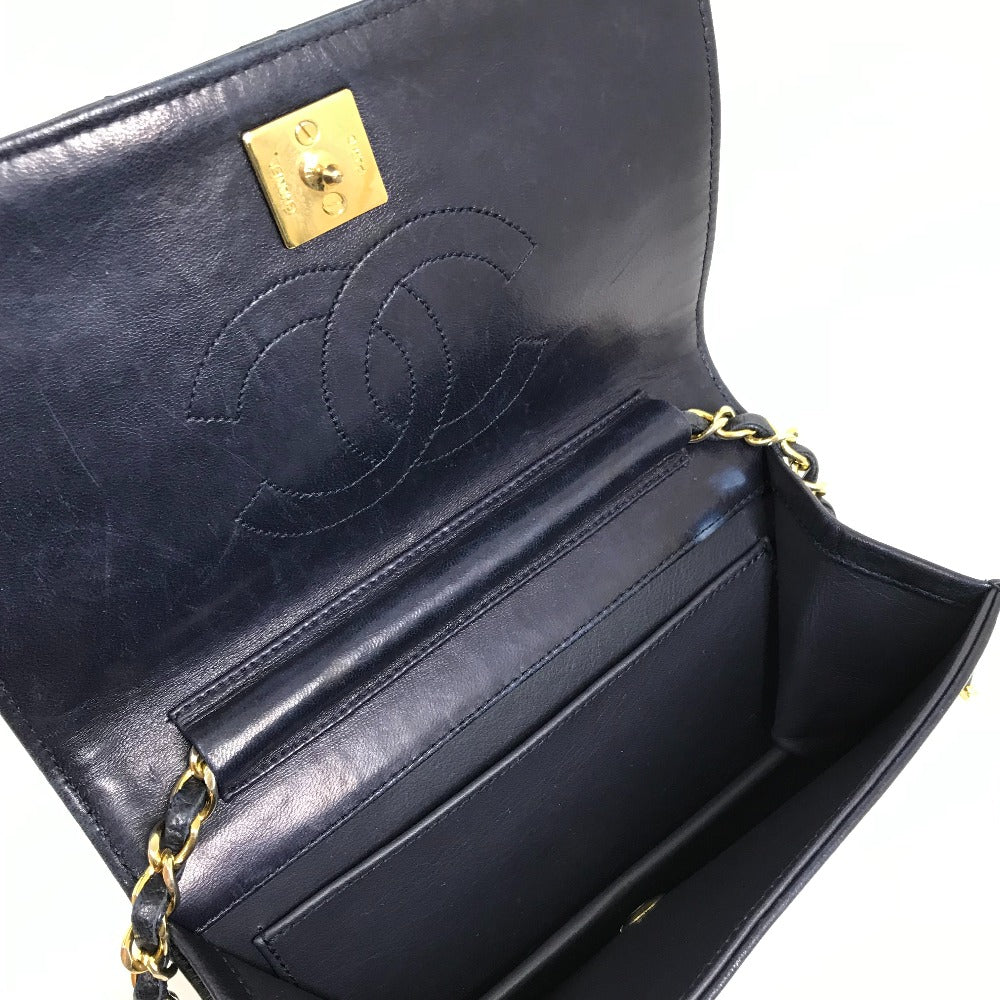 CHANEL CC Coco Mark Matelasse/Shoulder Bag, Chain Shoulder Bag, Lambskin, Women's, Navy