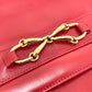 GUCCI 004-01-0476 Vintage Old Gucci Bag, 2-Way Clutch/Shoulder Bag, Leather, Women's, Red and Gold Hardware