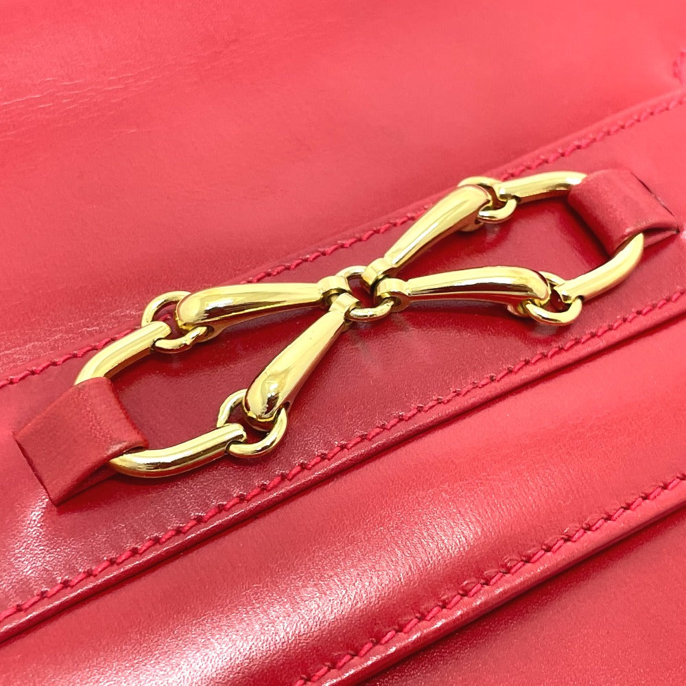 GUCCI 004-01-0476 Vintage Old Gucci Bag, 2-Way Clutch/Shoulder Bag, Leather, Women's, Red and Gold Hardware