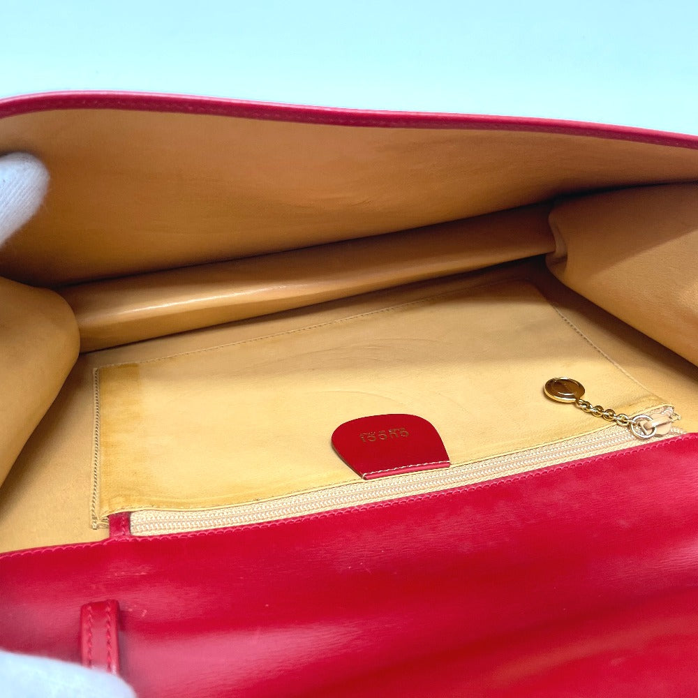 GUCCI 004-01-0476 Vintage Old Gucci Bag, 2-Way Clutch/Shoulder Bag, Leather, Women's, Red and Gold Hardware