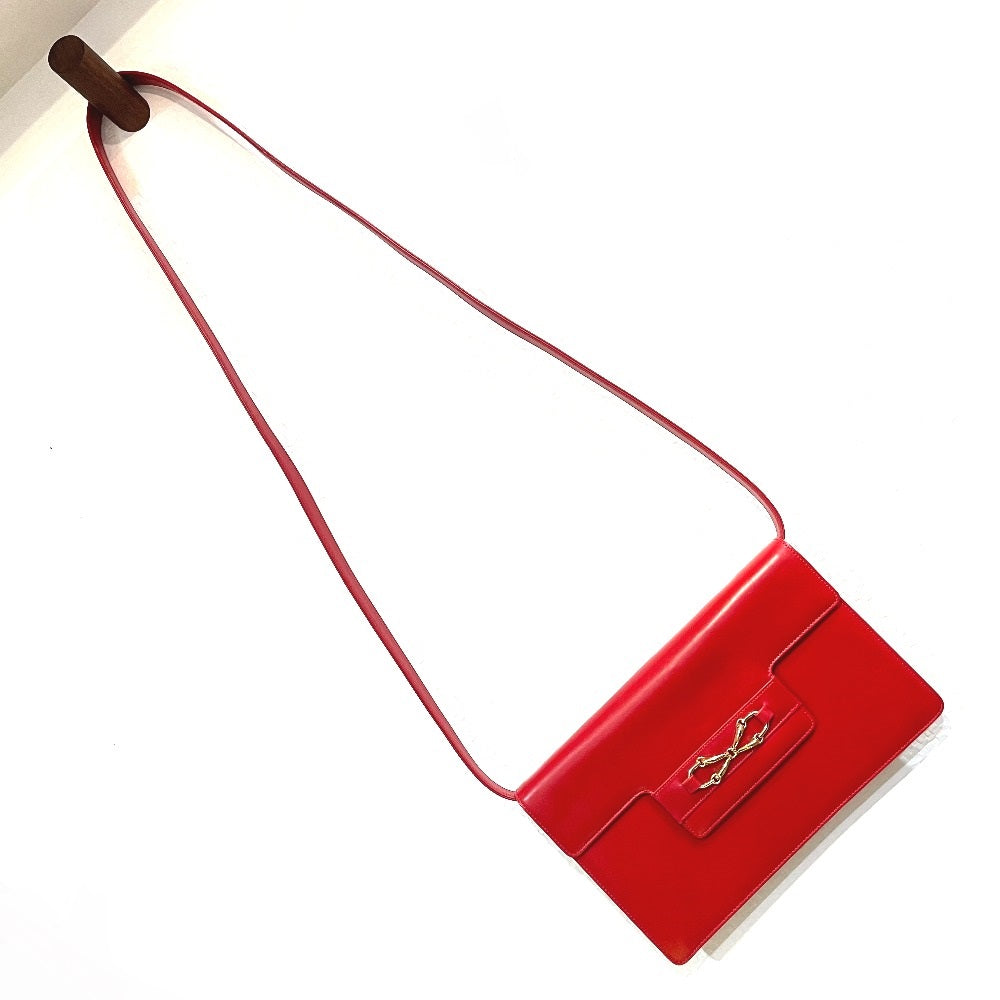 GUCCI 004-01-0476 Vintage Old Gucci Bag, 2-Way Clutch/Shoulder Bag, Leather, Women's, Red and Gold Hardware