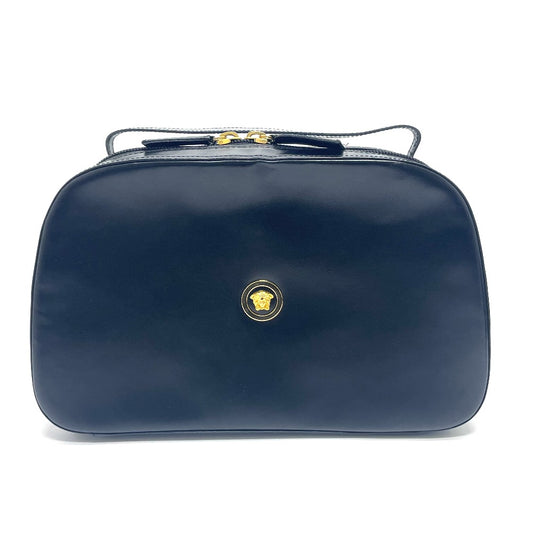 VERSACE メデューサ ロゴ カバン バニティバッグ ハンドバッグ レザー ユニセックス ブラック×ゴールド金具