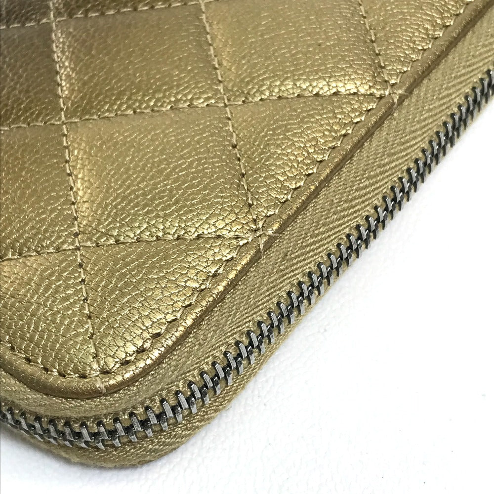 CHANEL Gradient Matelasse Long Wallet with Round Zipper, Lambskin, Women's, Gold and Brown