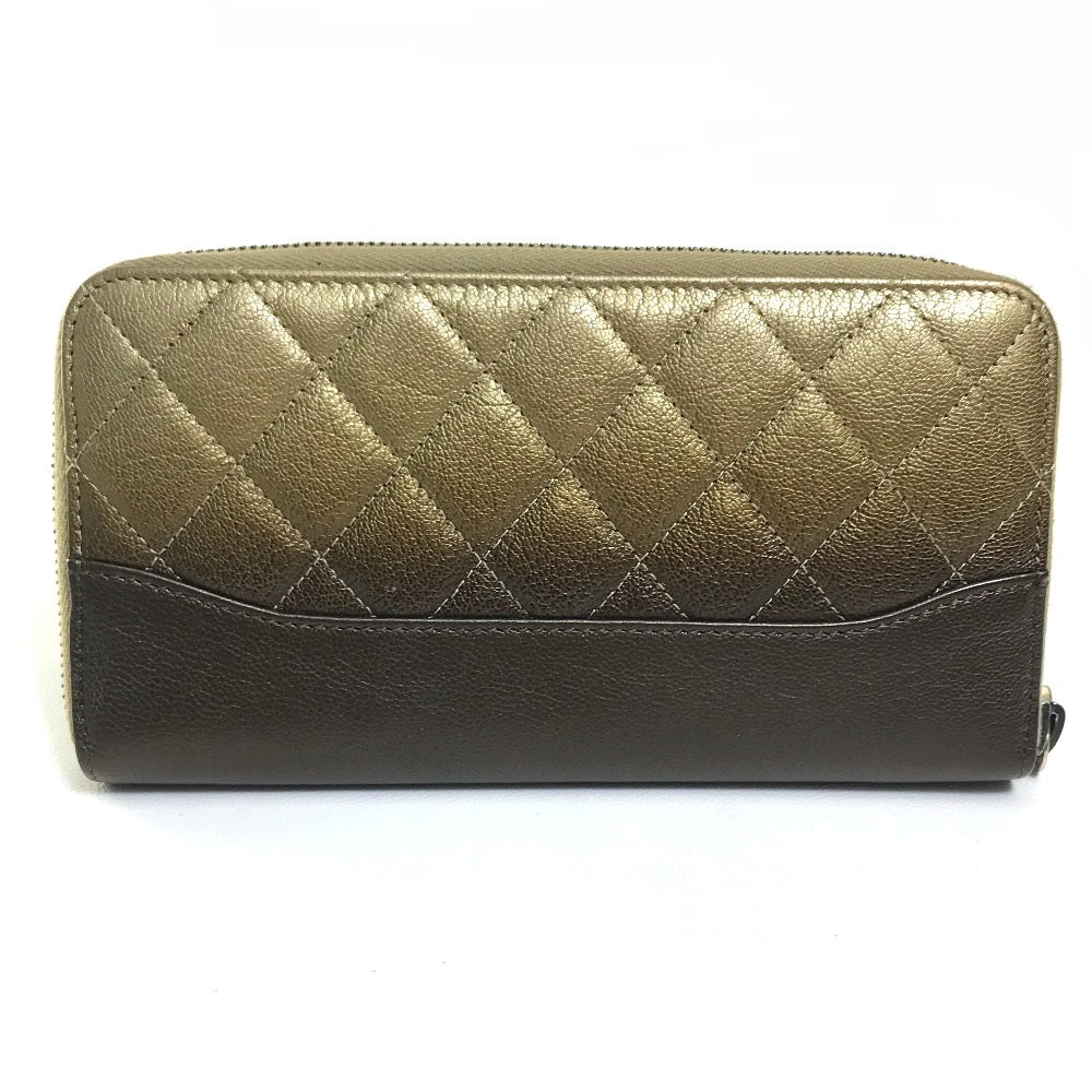 CHANEL Gradient Matelasse Long Wallet with Round Zipper, Lambskin, Women's, Gold and Brown