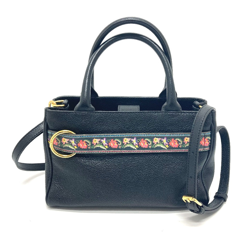 ETRO 花柄 2WAY ショルダーバッグ カバン 斜め掛け 手提げ ファッション小物 ハンドバッグ レザー レディース ブラック