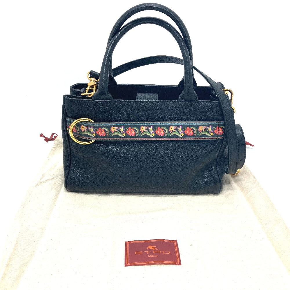 ETRO 花柄 2WAY ショルダーバッグ カバン 斜め掛け 手提げ ファッション小物 ハンドバッグ レザー レディース ブラック