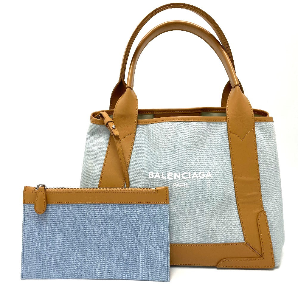 BALENCIAGA 339933 ロゴプリント ネイビーカバスS カバン ハンドバッグ トートバッグ レザー/キャンバス レディース ライトブルー