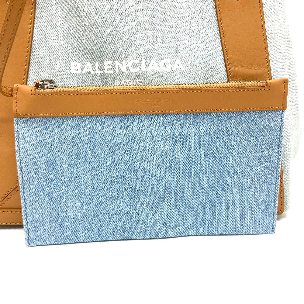BALENCIAGA 339933 ロゴプリント ネイビーカバスS カバン ハンドバッグ トートバッグ レザー/キャンバス レディース ライトブルー