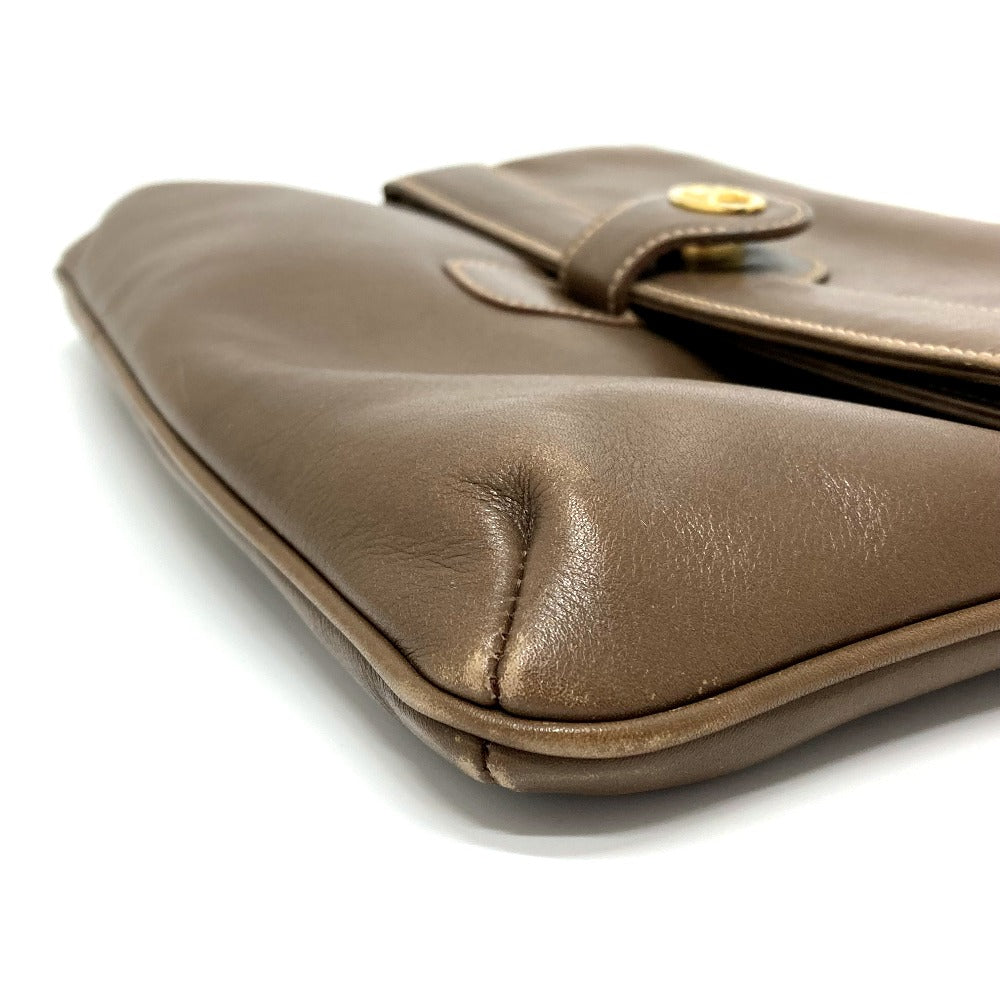 CELINE Vintage Chain Clutch Shoulder Bag with Logo Hardware, Brown Leather, for Women