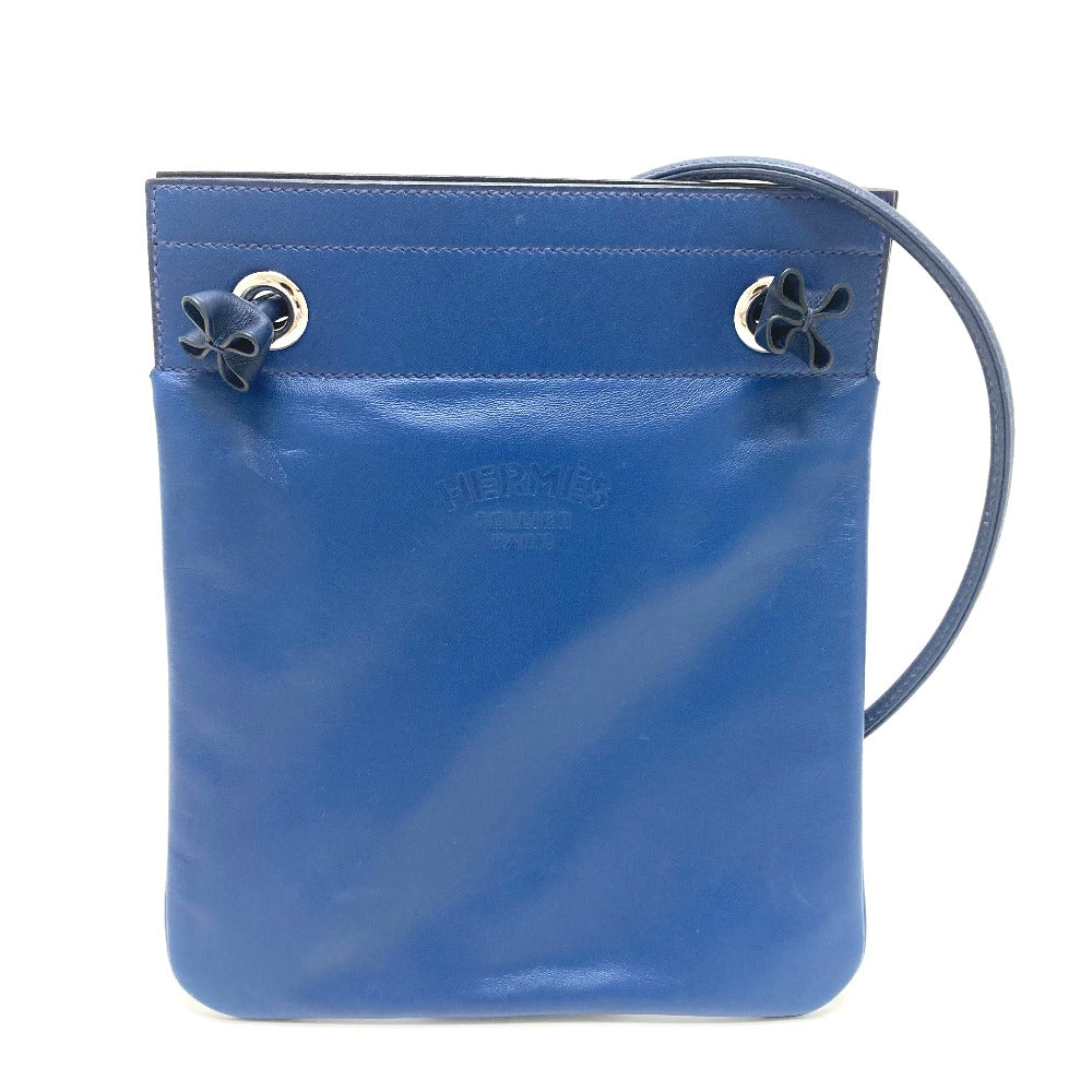 HERMES Leather Aline Mini Pochette Shoulder Bag, Swift, Women's, Blue de Malte, Blue