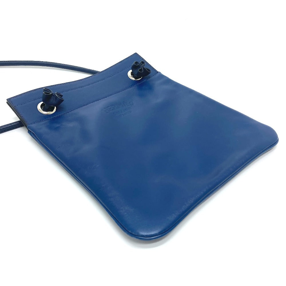 HERMES Leather Aline Mini Pochette Shoulder Bag, Swift, Women's, Blue de Malte, Blue