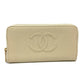 CHANEL A13228 CC Coco Mark Round Zipper Long Wallet in Caviar Leather, Beige
