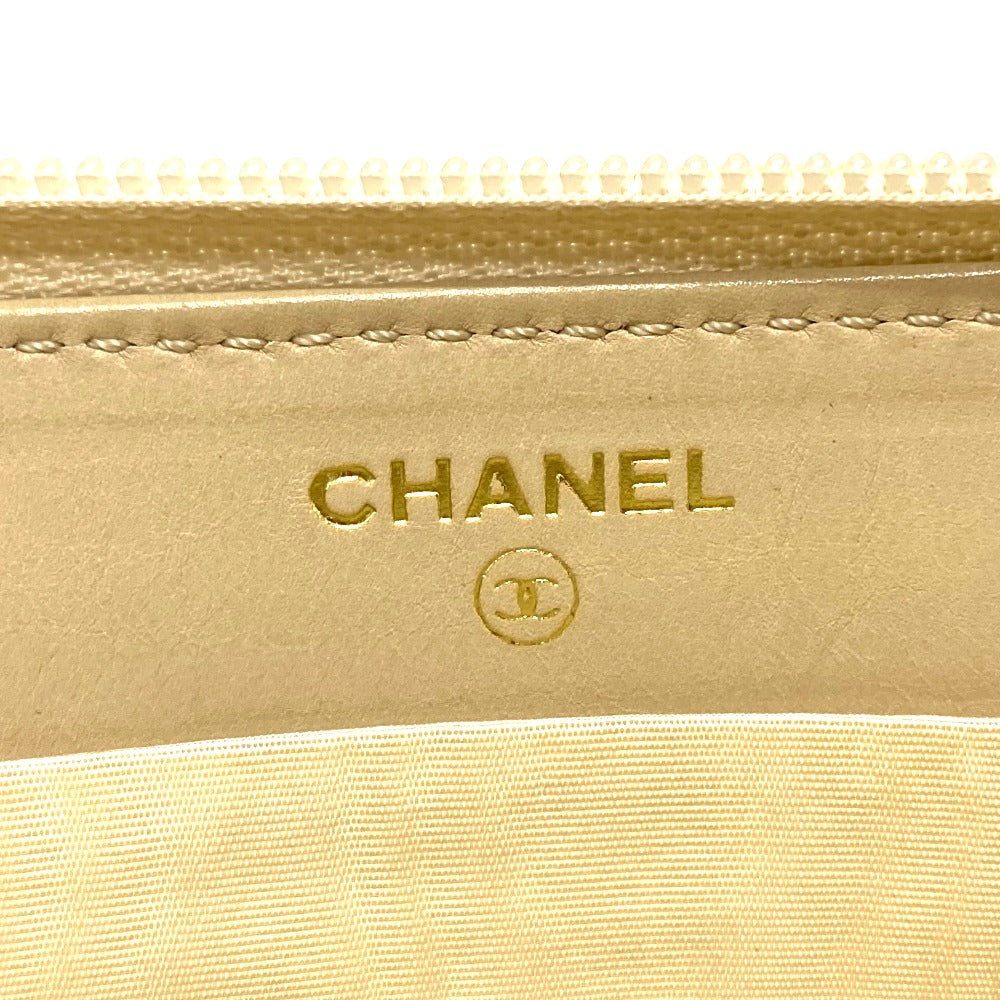 CHANEL A13228 CC Coco Mark Round Zipper Long Wallet in Caviar Leather, Beige