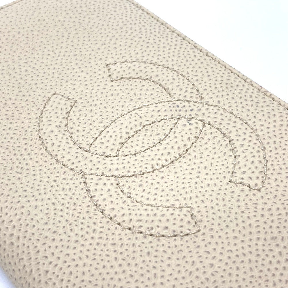CHANEL A13228 CC Coco Mark Round Zipper Long Wallet in Caviar Leather, Beige
