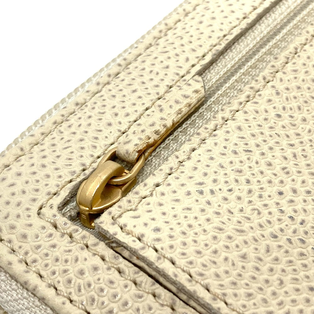 CHANEL A13228 CC Coco Mark Round Zipper Long Wallet in Caviar Leather, Beige