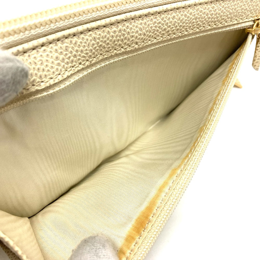 CHANEL A13228 CC Coco Mark Round Zipper Long Wallet in Caviar Leather, Beige