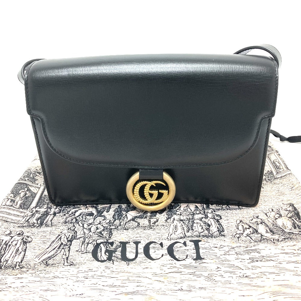 GUCCI 589474 GG Marmont Flap Shoulder Bag in Calf Leather, Black