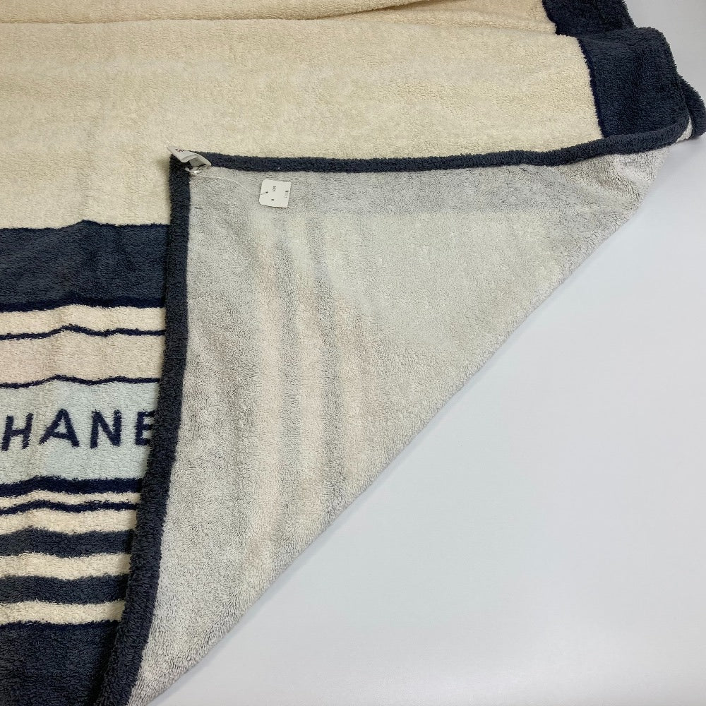 CHANEL Striped Bath Towel, Daily Necessities, Interior Decor, Beach Towel, Cotton, Unisex, Ivory and Blue